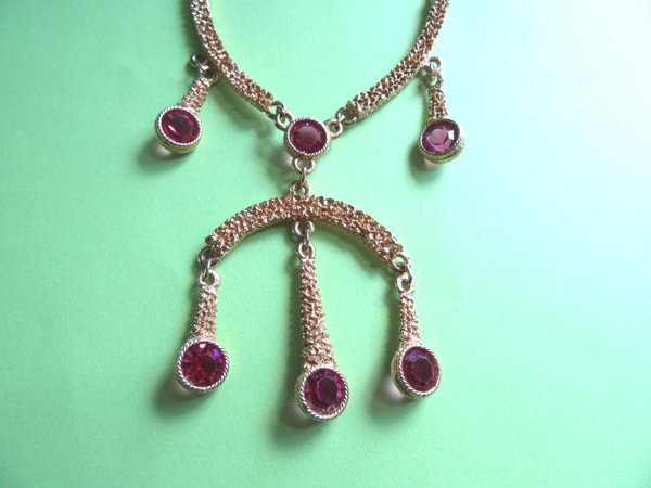1960's Pink Rhinestone  Necklace Vintage Jewelry