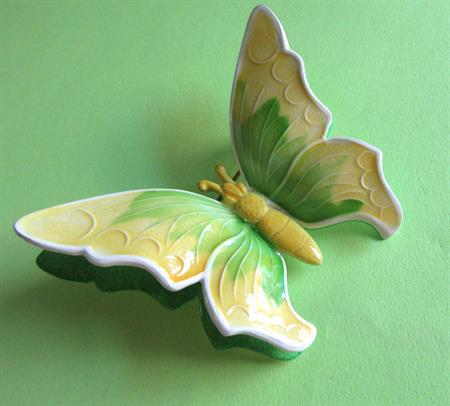 1960s Mod Butterfly Pin Brooch Enameled  3D Western Germany Yellow Green Signed Vintage Costume Jewelry