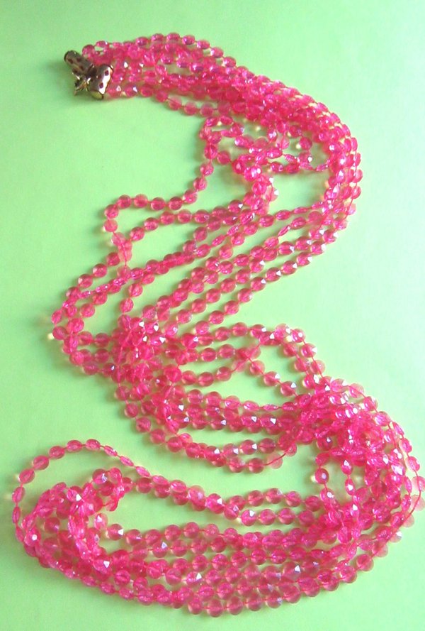 Mod 1960's Pink Long Necklace Vintage Jewelry 