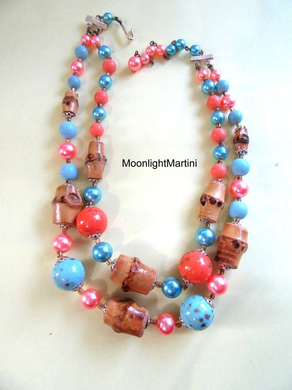 1950's Necklace Glass Bamboo Japan Vintage Jewelry