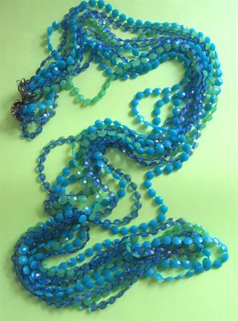 1960's Mod Long Necklace Blue Green  Vintage Costume Jewelry '60's Accessories Go G0