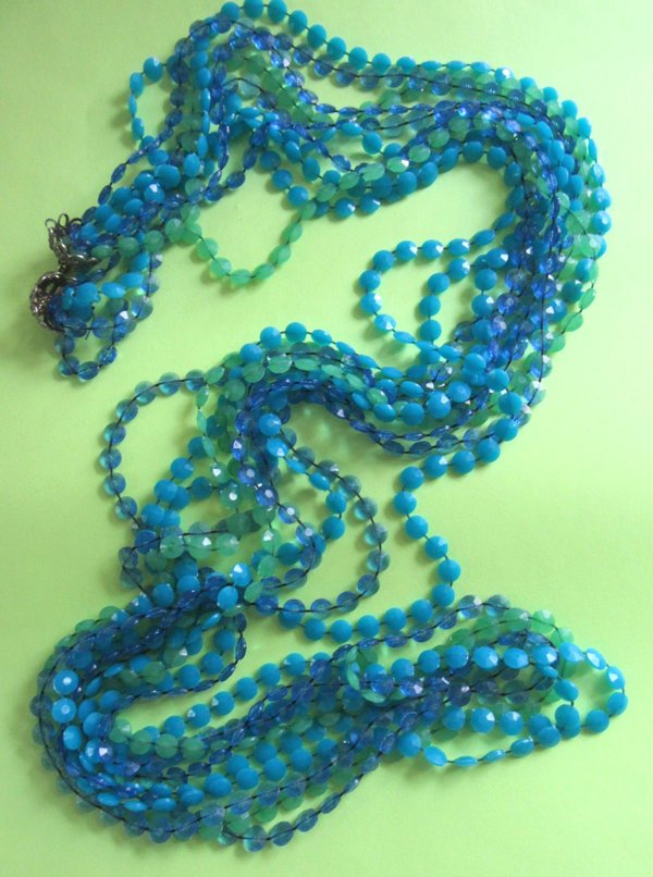 1960's Mod Long Necklace Blue Green Vintage Jewelry 