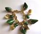 Bakelite Charm Bracelet Creamed Spinach Curved Leaves Glitter Lucite Beads  Vintage Costume Jewelry 1950's Accessories