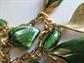 Bakelite Charm Bracelet Creamed Spinach Curved Leaves Glitter Lucite Beads  Vintage Costume Jewelry 1950's Accessories