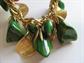 Bakelite Charm Bracelet Creamed Spinach Curved Leaves Glitter Lucite Beads  Vintage Costume Jewelry 1950's Accessories