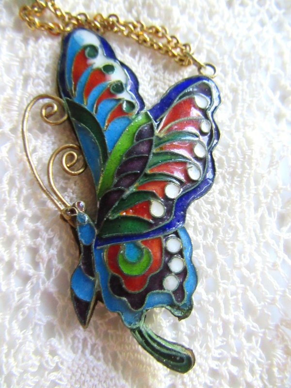 Les Bernard Butterfly Necklace Signed Vintage Jewelry 