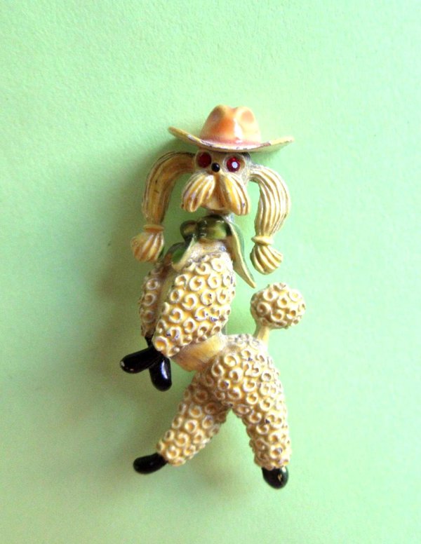 Vintage Anthropomorphic Pin Cowboy French Poodle Signed JJ