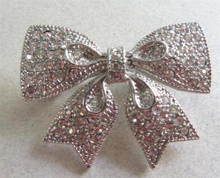 Rhinestone Ribbon Bow Pin Vintage Jewelry 