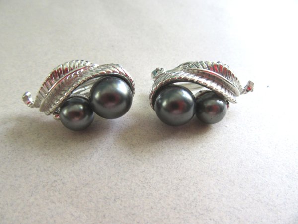 1950's Grey  Earrings Signed Star Vintage Jewelry