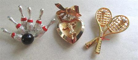 Three Ladies Sports Pin Lot Bowling Golf Tennis Dodds Signed 
