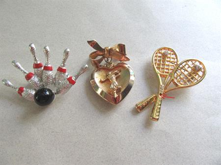 Ladies Sports Pin Lot Bowling Golf Tennis Dodds Signed Figural Costume Jewelry 1950's and Up 