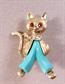 Anthropomorphic 1960's The Cat's Pajamas Pin Brooch Kitty Cat Lover Figural Pin Costume Jewelry Bell Bottoms