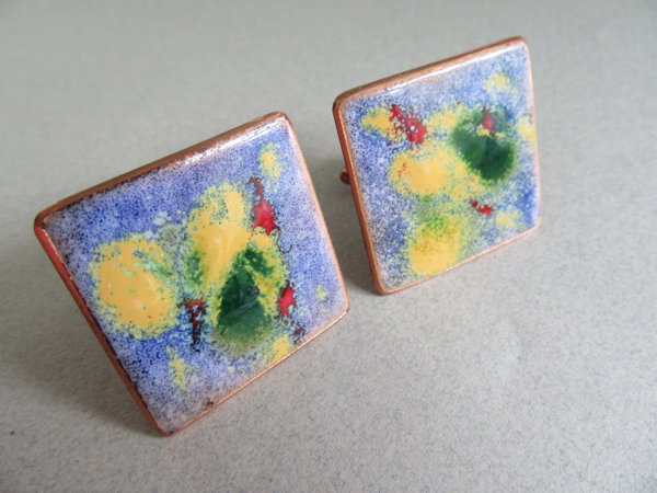 Copper Enameled Cufflinks Men's Vintage Jewelry