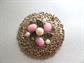 1970 Sarah Coventry Fashion Splendor Pin Brooch Rhinestones Faux Pearls Pink Glass Cabochons Signed Vintage Costume Jewerly