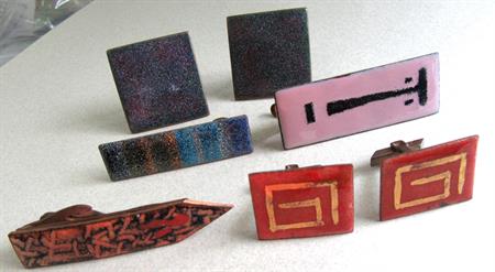 Mid Century MCM Cufflinks and Tie Bar Lot Enameled Copper 1950's Shirt Accessories Men's Jewelry