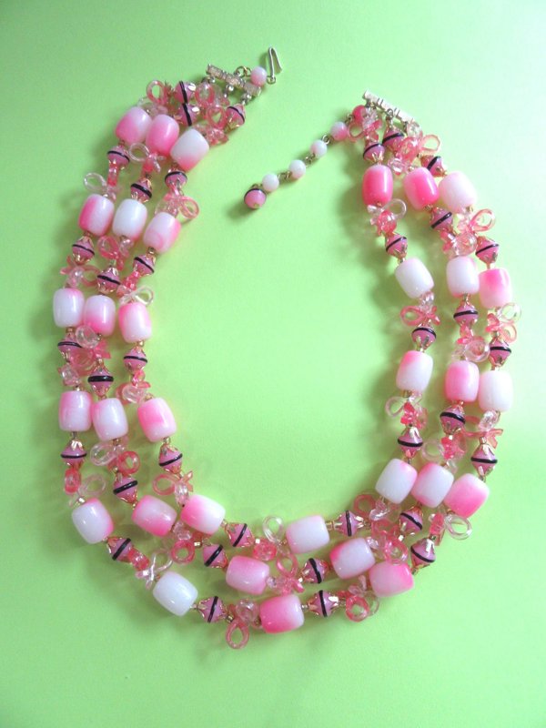 1950's Pink Necklace  Hong Kong Vintage Jewelry 