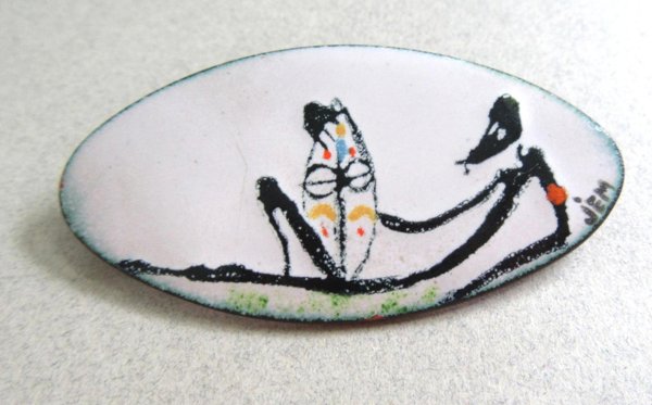 Mid Century Enameled Copper Pin Signed Jem 