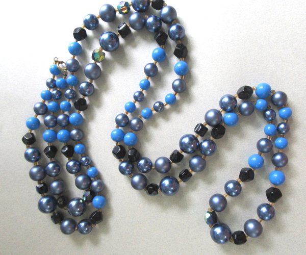 Long Blue Glass Long Necklace Vintage Jewelry