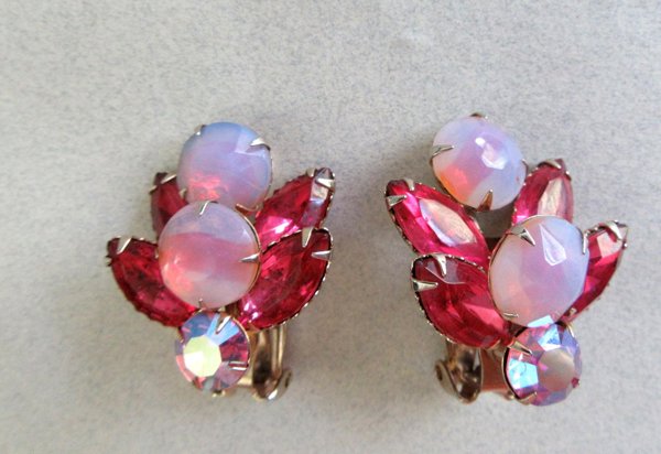 1950's Juliana Pink Rhinestone Earrings  Vintage Jewelry 