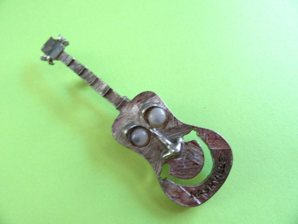 Vintage Anthropomorphic Guitar Pin Google Eyes