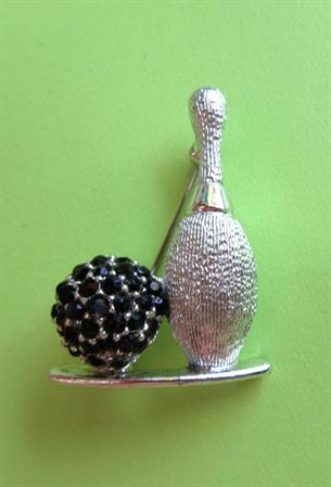 1950's Rhinestone Bowling Pin and Ball Brooch Signed Dodds Vintage Costume Jewelry League Night Women's Bowling Bowlers