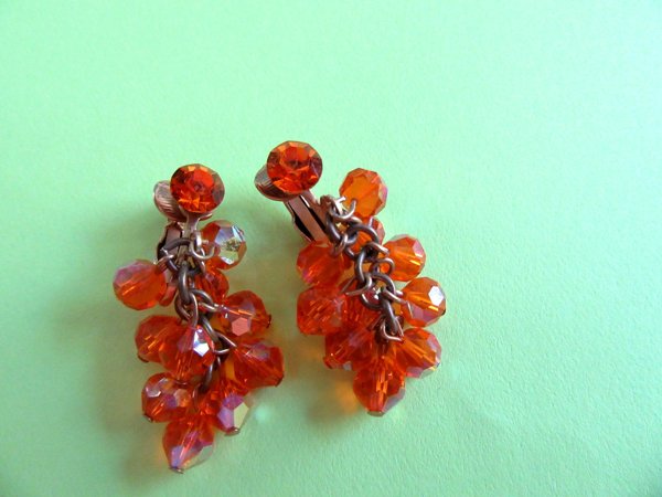 1960's Orange Crystal Earrings Vintage Jewelry