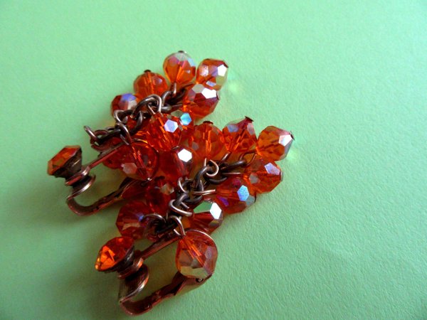 1960's Orange Crystal Earrings Vintage Jewelry