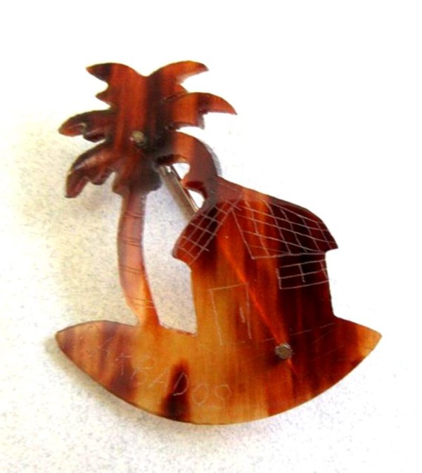 Barbados Palm Tree Tortoise Pin Vintage Jewelry