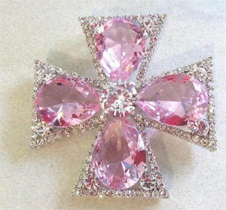 Pink Rhinestone Maltese Cross Pin Renaissance Fair 