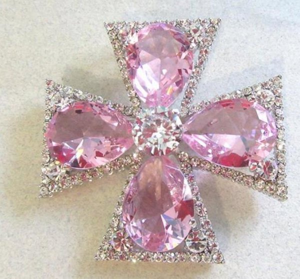 Pink Rhinestone Maltese Cross Pin Renaissance Fair 
