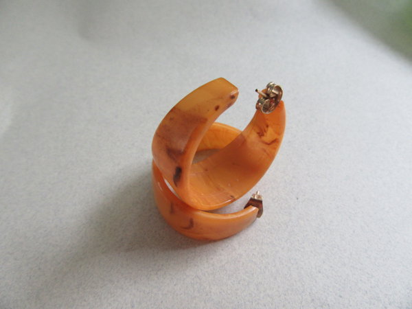 Vintage Bakelite Hoop Earrings Peanut Butter 