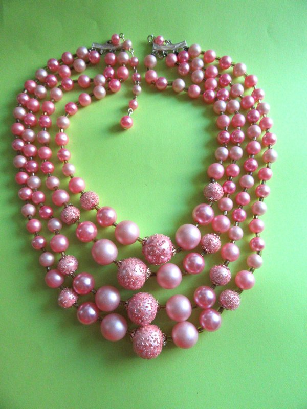 1950's Pink Necklace Japan Vintage Jewelry 