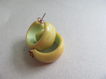 Bakelite Hoop  Earrings Pierced Avocado Green Swirl Vintage Costume Jewelry