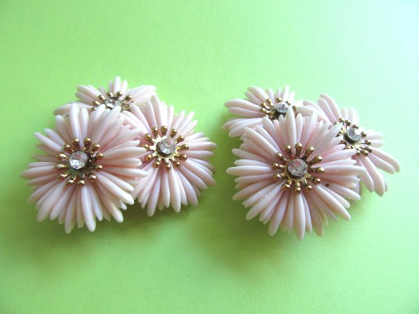 1950's Rhinestone Flower Earrings Vintage Jewelry 