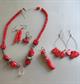 Genuine Red Coral and Crystal Necklace Pierced Earrings Pendant Destash or Wear Jewelry