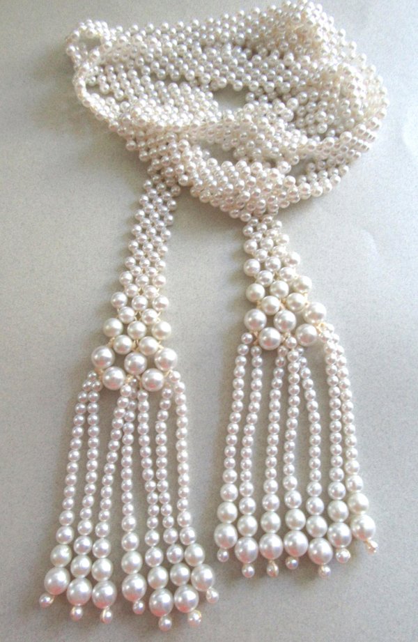 Vintage Faux Pearl Long Necklace  Art Deco Flapper Style