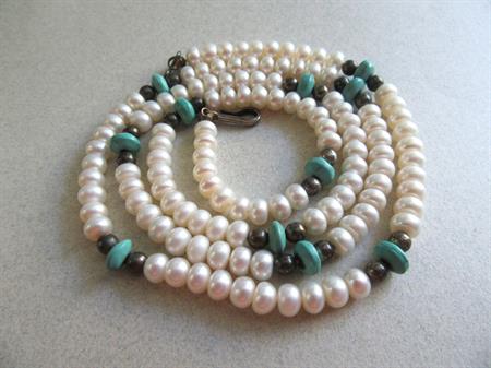 Genuine Pearl and Turquoise Necklace Gemstone Fine Jewelry