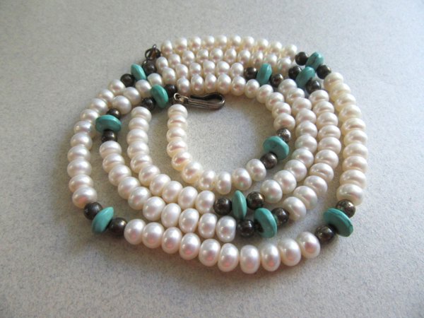 Genuine Pearl and Turquoise Necklace Gemstone Fine Jewelry