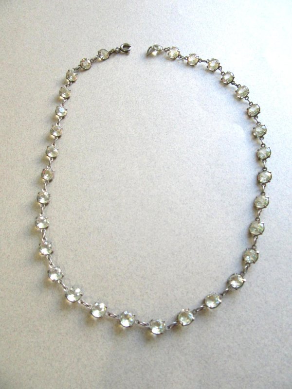 Art Deco Riviere Crystal Platinon Necklace Germany Signed Jewelry