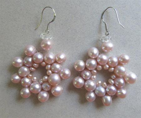 Genuine Pink Freshwater Pearl Earrings Sterling Silver 925 Fine Jewelry