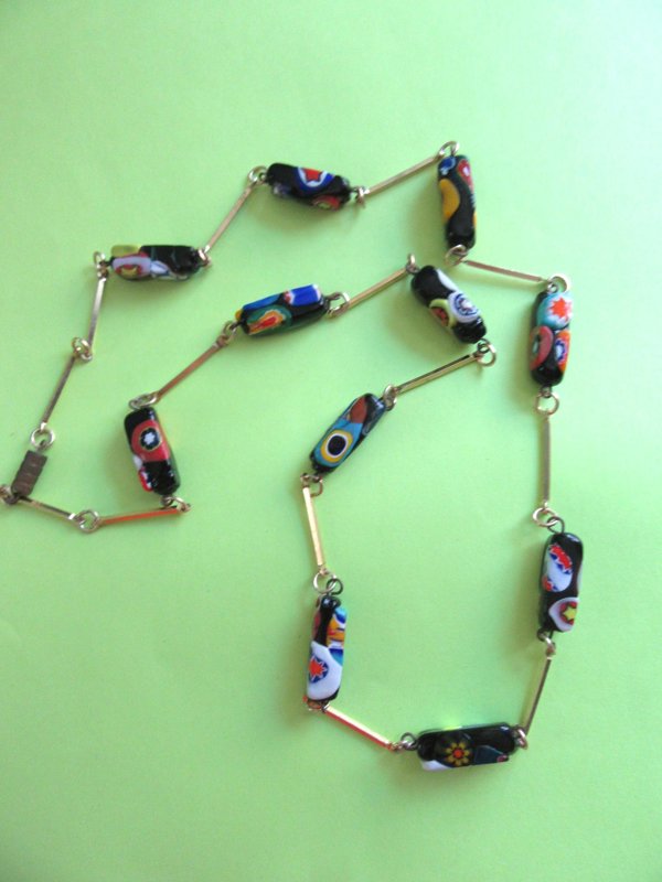 Mod 1960's Mille Fiori Millefiori Glass Necklace Vintage Jewelry