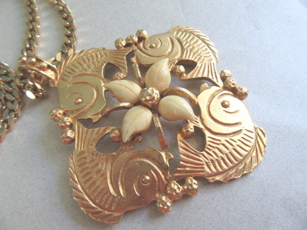 1970's Tancer II Fish Pendant On Monet Chain Signed Vintage Jewelry Pisces