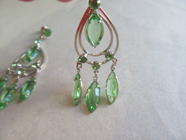 1960's Green Rhinestone Earrings Vintage Jewelry