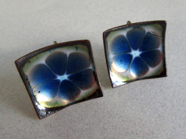 Hogan Bolas Enameled Copper Earrings 1950's Signed Jewelry