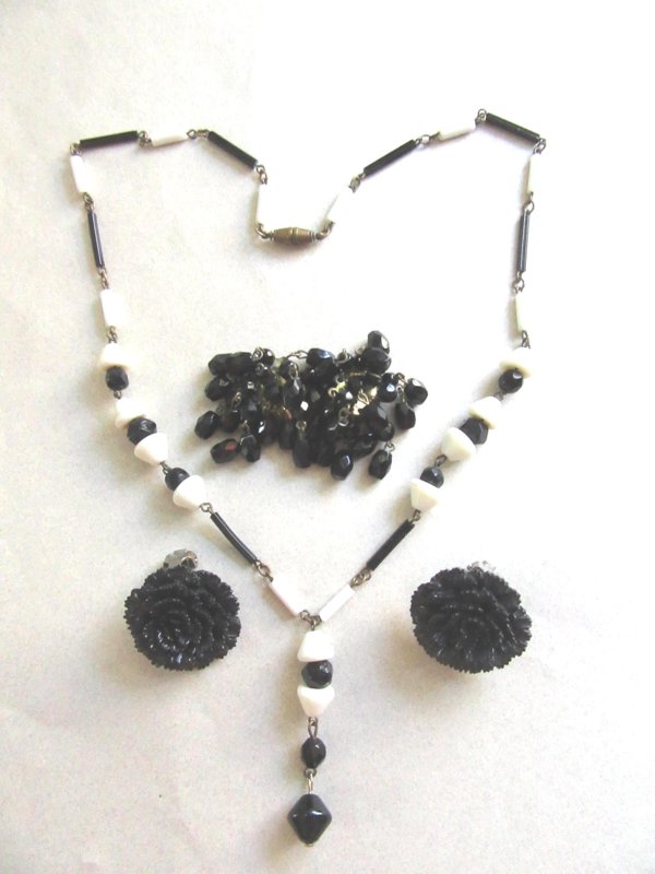 1930's Western Germany Earrings And Glass Necklace Vintage Jewelry