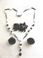 1930's Black and White Glass Necklace Plus Bonus Western Germany Earrings Vintage Costume Jewelry