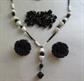 1930's Black and White Glass Necklace Plus Bonus Western Germany Earrings Vintage Costume Jewelry