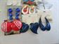 1980's Pierced Earrings Lot Old Store Stock  Original Cards Navy Blue Red White Vintage Costume Jewelry