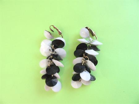 1960's Mod Cha Cha Clip On Earrings Black and White Vintage Costume Jewelry Twiggy Go Go