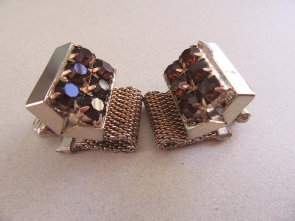 1970's Brown Rhinestone Wrap Cufflinks Men's Vintage Jewelry 